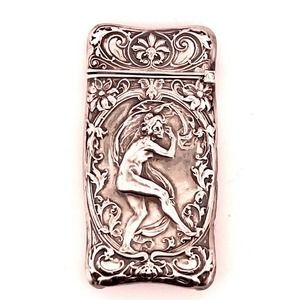 Antique Art Nouveau Match Safe with Lady & Embellishment Sterling Silver 925